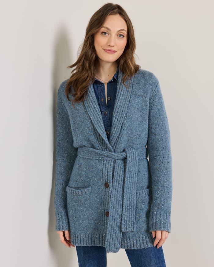 WOMEN'S LAMBSWOOL BELTED CARDIGAN